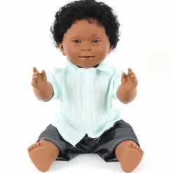 New Dukke m. Downs syndrom - Dreng, sort hår, 40 cm