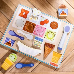 Outlet Melissa & Doug 2-i-1 legesæt og puslespil - Iscafé, 16 dele