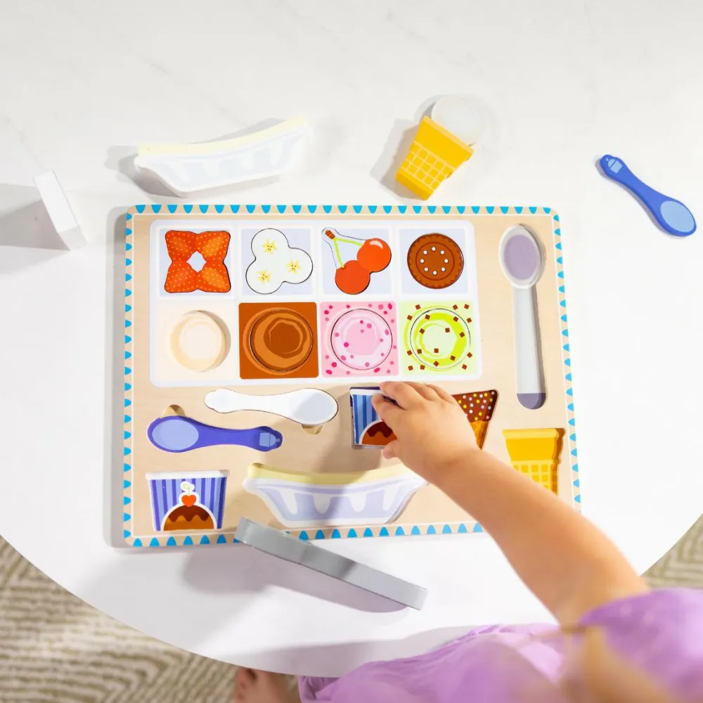 Outlet Melissa & Doug 2-i-1 legesæt og puslespil - Iscafé, 16 dele