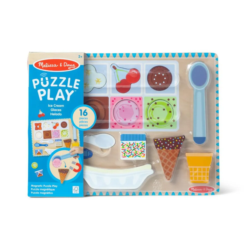 Outlet Melissa & Doug 2-i-1 legesæt og puslespil - Iscafé, 16 dele