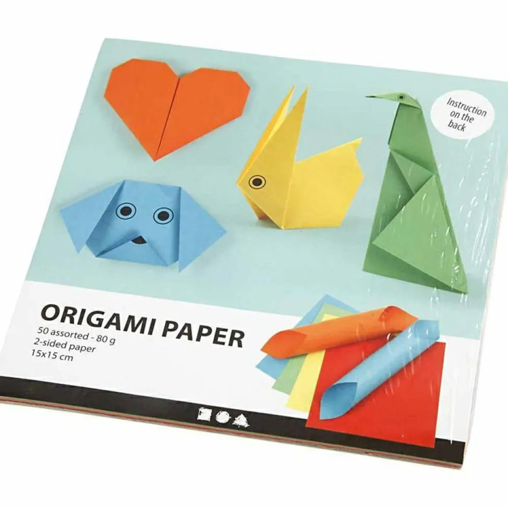 Hot Creativ Company Origami 15 x 15 cm - Basisfarver, 10 ark
