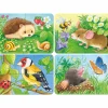 Puslespil m. 2-8 brikker - Dyrene i haven, 4 stk