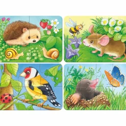 Puslespil m. 2-8 brikker - Dyrene i haven, 4 stk