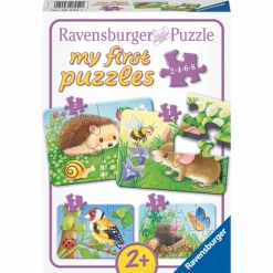 Puslespil m. 2-8 brikker - Dyrene i haven, 4 stk