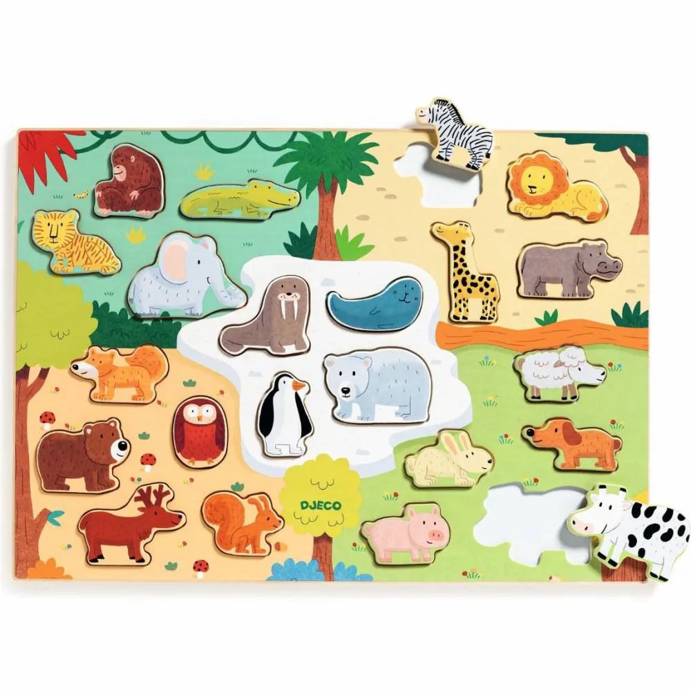 New Djeco Puslespil m. 22 brikker - Verdens dyr