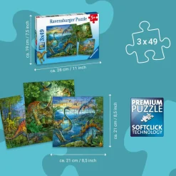 Discount Puslespil med 3 x 49 brikker - Dinosaurer