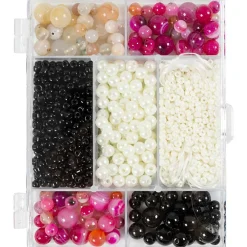 Outlet Creativ Company Smykke startsæt - Agater, sort/pink/hvid