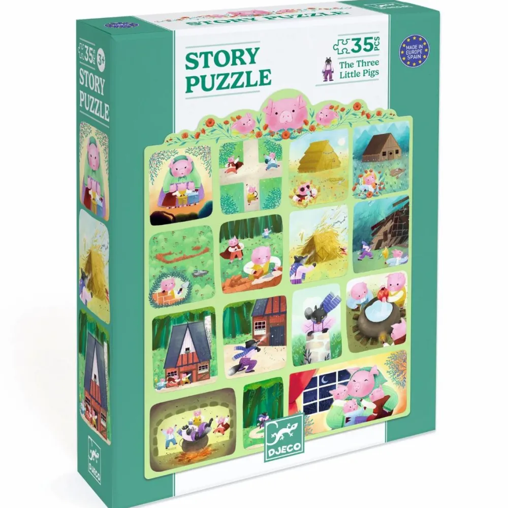 Outlet Djeco Story puslespil m. 35 brikker - De 3 små grise