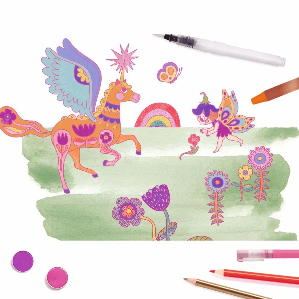 Online Djeco Tegne- og malekuffert - Glimmer, 60 dele