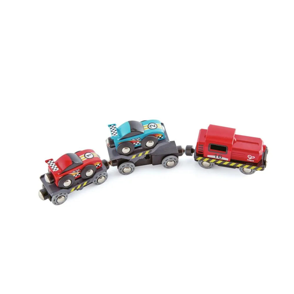 Outlet Hape Tog tilbehør - Transporttog m. racerbiler, 6 dele